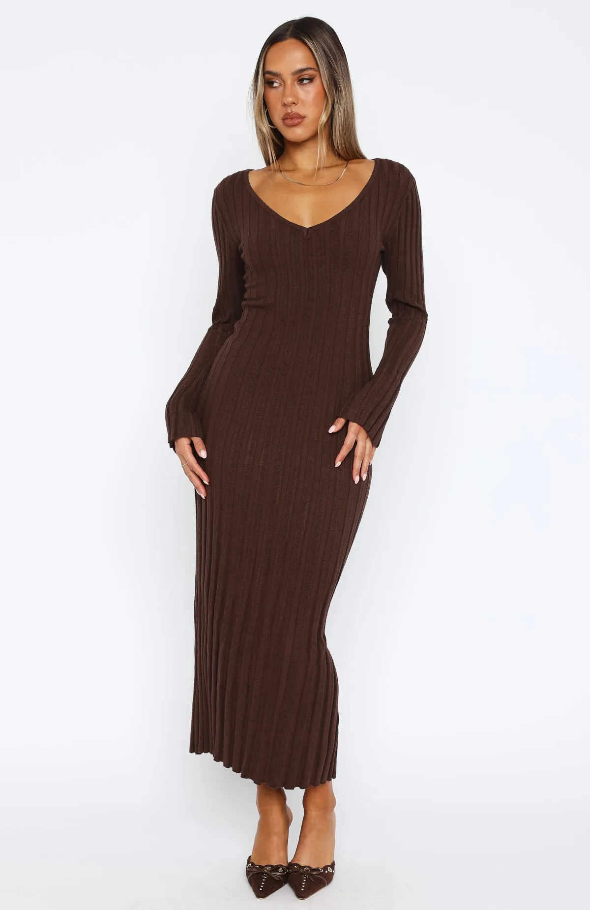 Boho Tone A New Direction Long Sleeve Maxi Dress Espresso