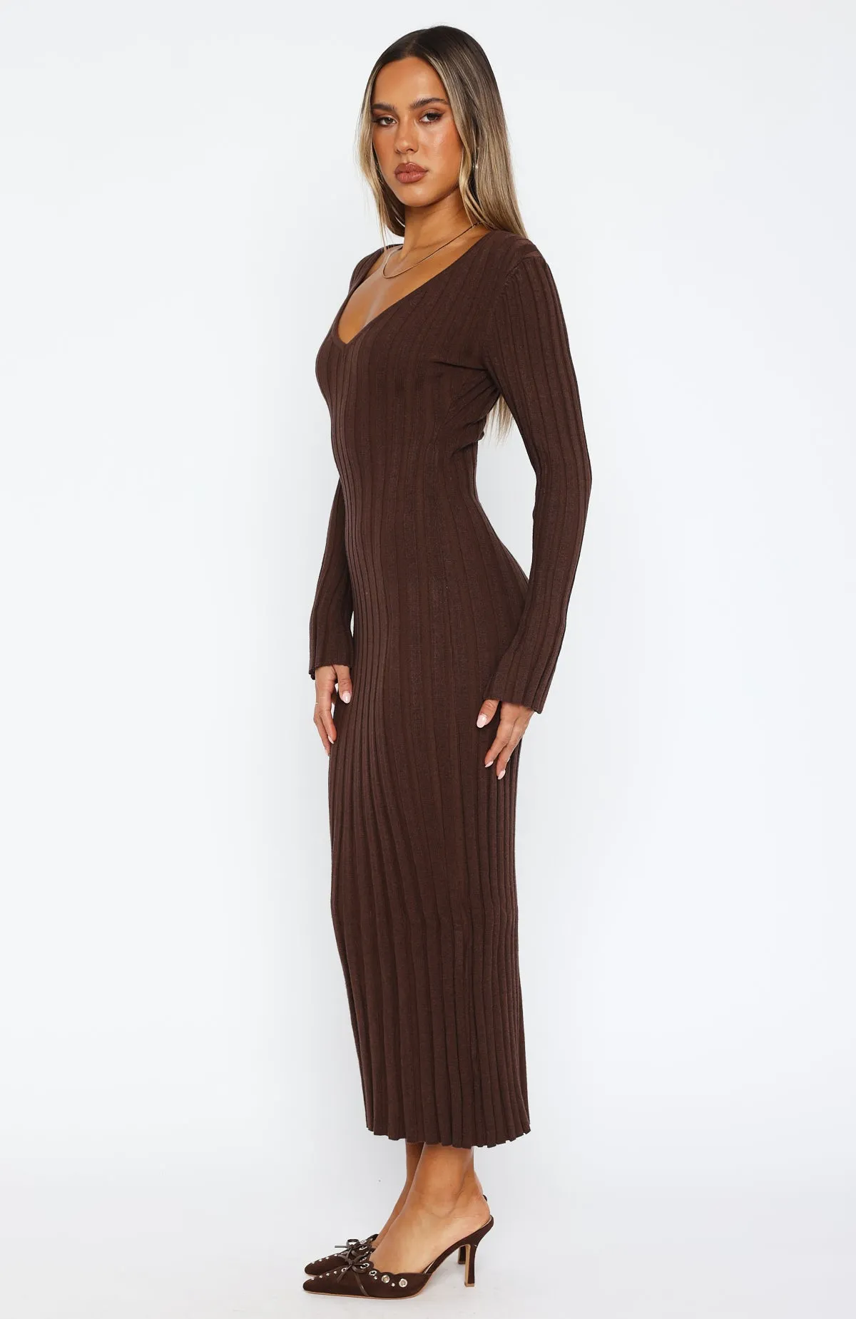 A New Direction Long Sleeve Maxi Dress Espresso Relaxed Comfort Look Classic Layers