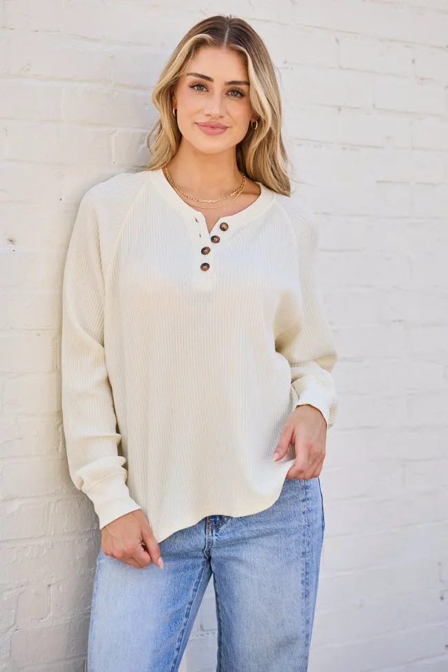 LayeredPaneling Abbie Long Sleeve Mineral Wash Cream Thermal Henley Top