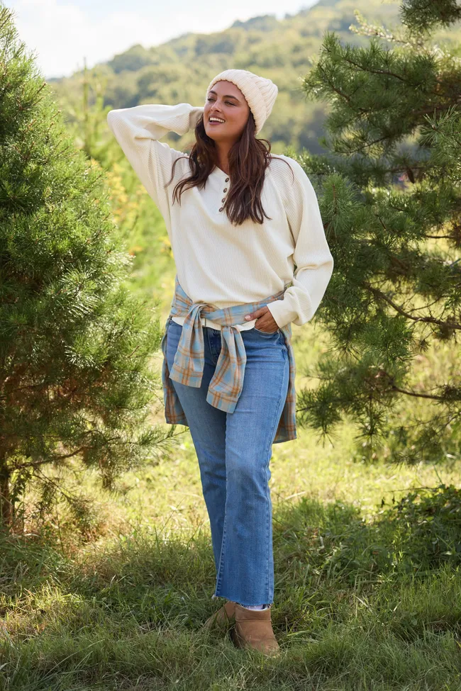 Abbie Long Sleeve Mineral Wash Cream Thermal Henley Top Road Soul