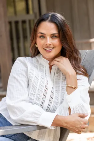 Streetwear Style Mountain Cool Abby Lou White Long Sleeve Blouse