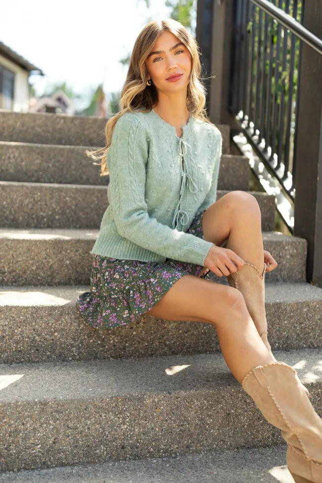 Everly Muted Seafoam Front Ties Textured Knit Cardigan NonIrritatingSeams