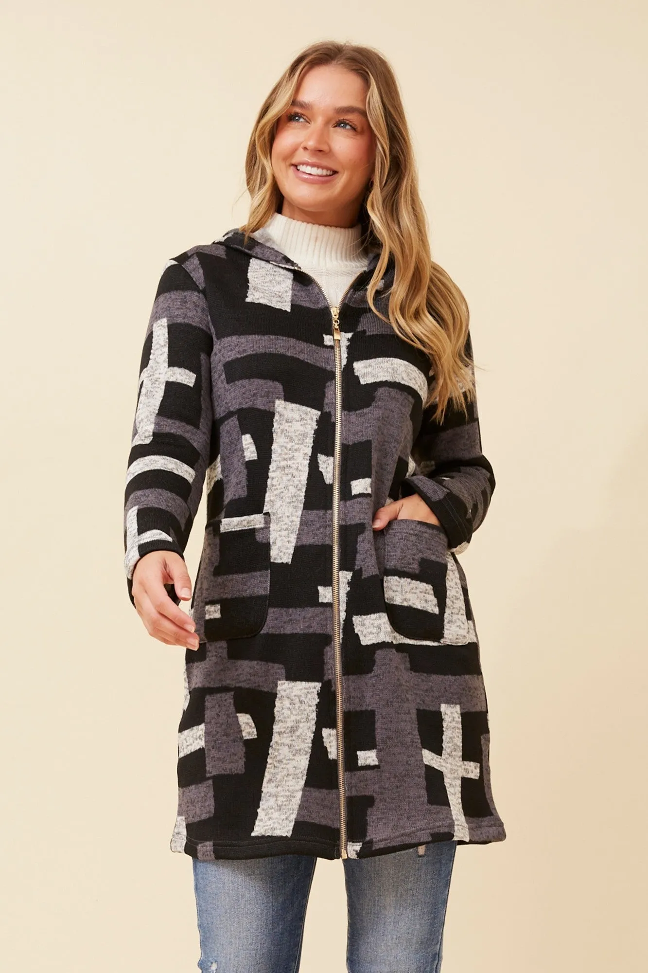 Noise Free Zipper Rubberized Edging GYPSY PRINTED CARDIGAN