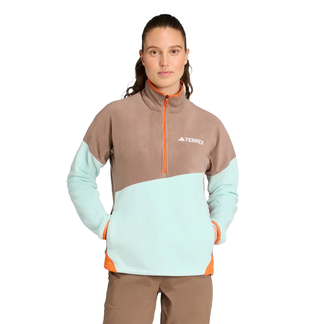 Adidas Terrex Womens MT Fleece Anorak Trace Brown / Semi Flash Aqua / Semi Impact Orange Lightweight Midlayer