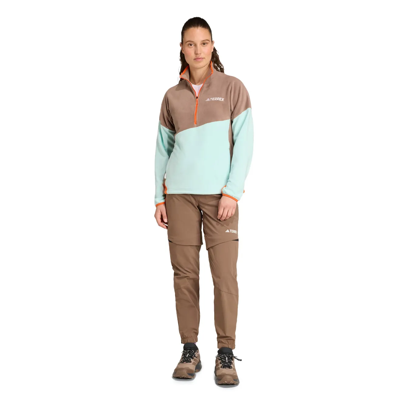 Adidas Terrex Womens MT Fleece Anorak Trace Brown / Semi Flash Aqua / Semi Impact Orange Mild Days Lined Comfort