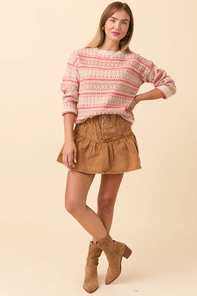 ShrinkResistant Permanent Crease Keira Geo Print Neutral Sweater