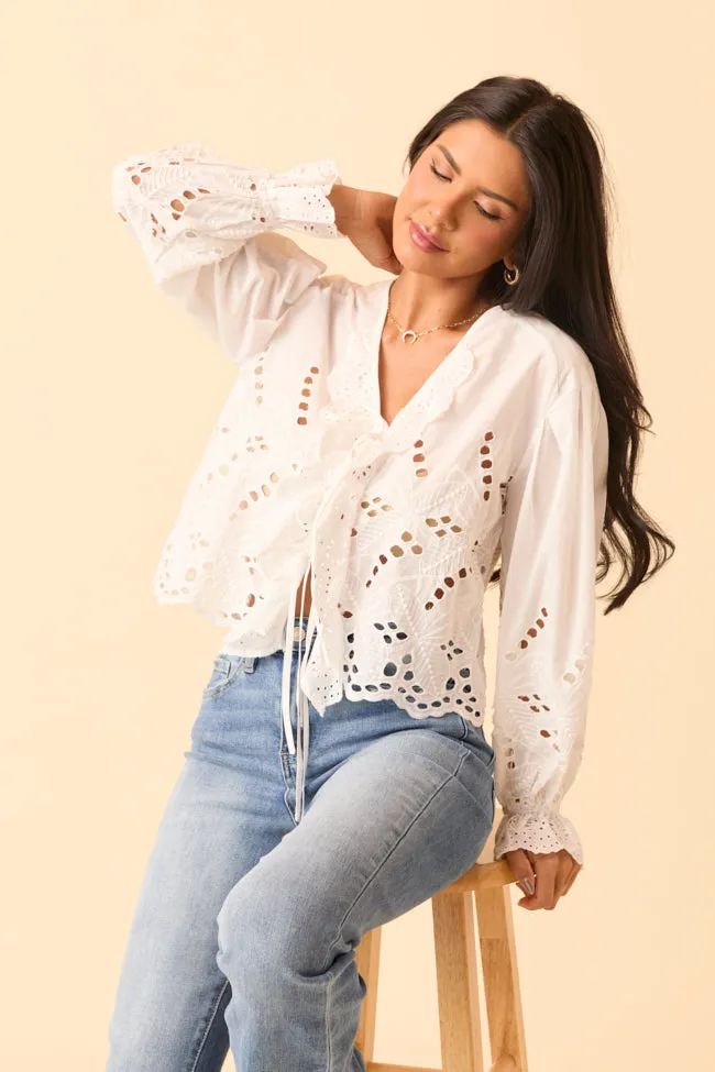 Thermal Insulation Alessandra White Eyelet Tie Top