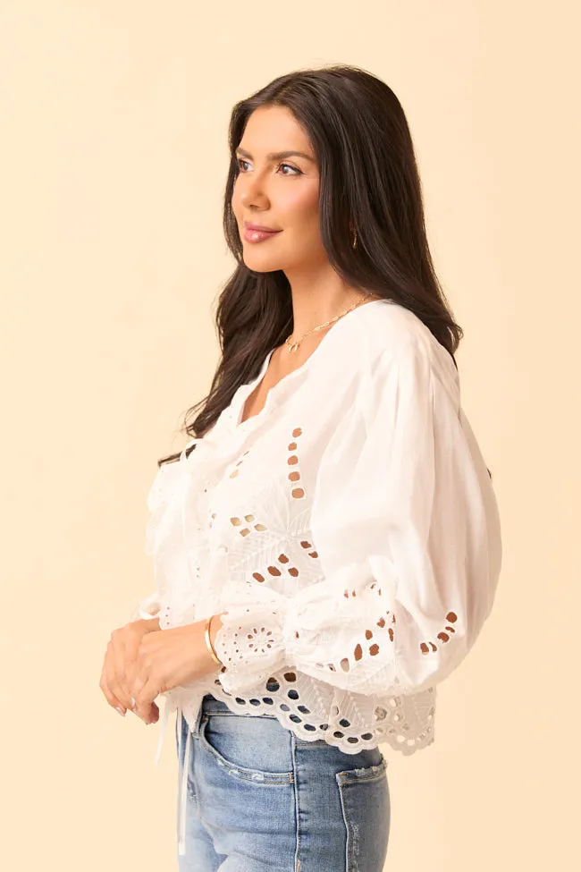Run Glow Alessandra White Eyelet Tie Top