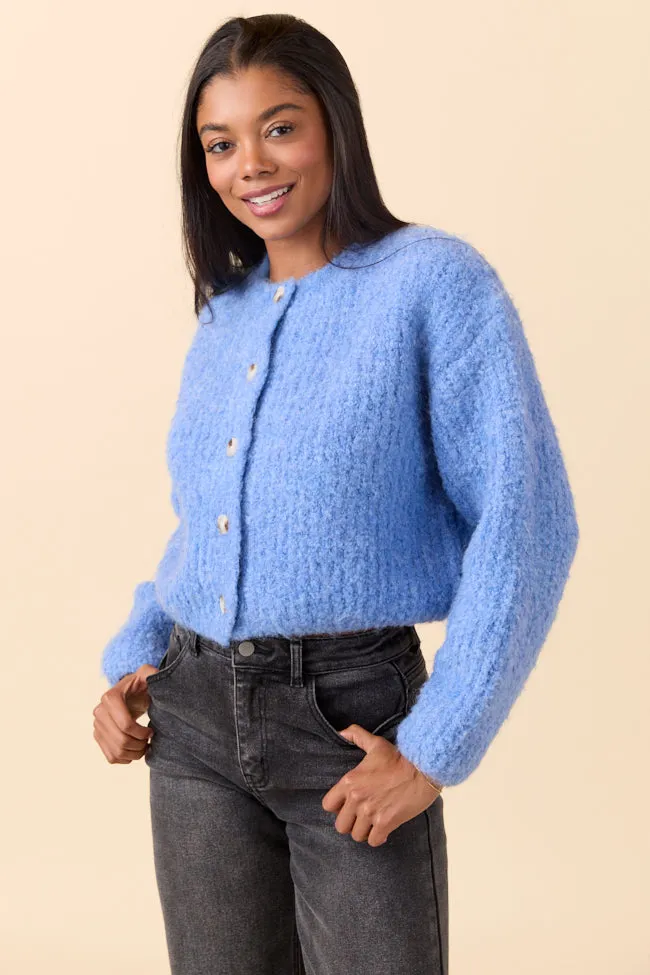 Taye Blue Chunky Boucle Cardigan WaterRepellent