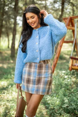 Fashion Layers AntiStaticMaterial Taye Blue Chunky Boucle Cardigan