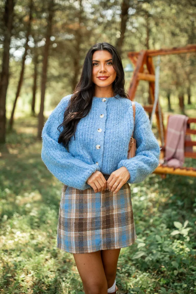 Taye Blue Chunky Boucle Cardigan Casual Polo