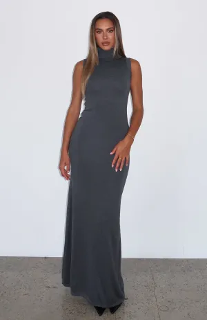 Button-Cuff Finding My Power Knit Maxi Dress Charcoal