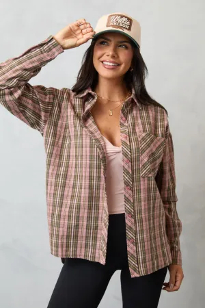 Rory Pink And Green Plaid Flannel Button Down Top SALE slow life StainReleaseCoating