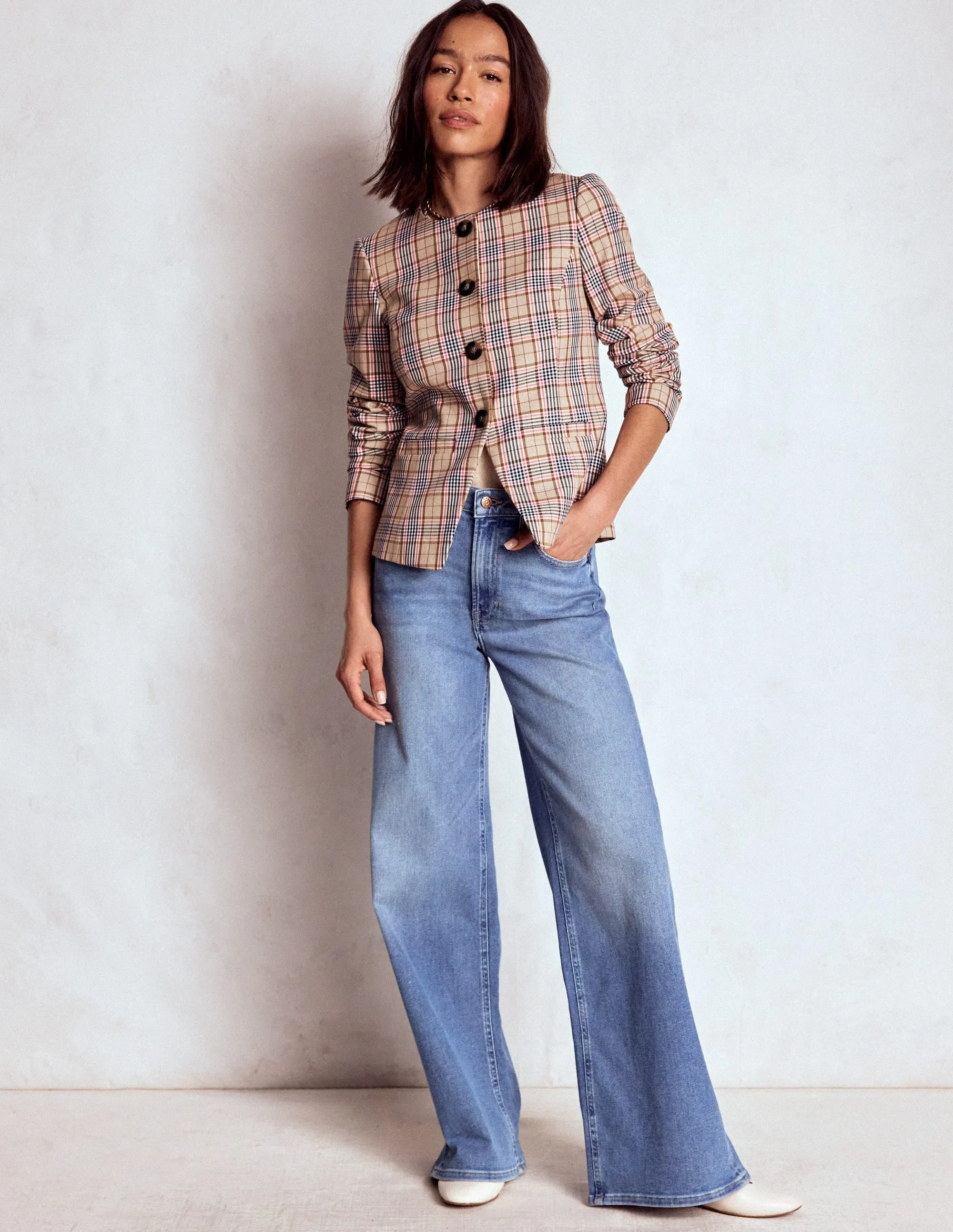 Hampstead Blazer-Brown, Pink & Navy  Check Minimal Detailing Low Profile Insulation