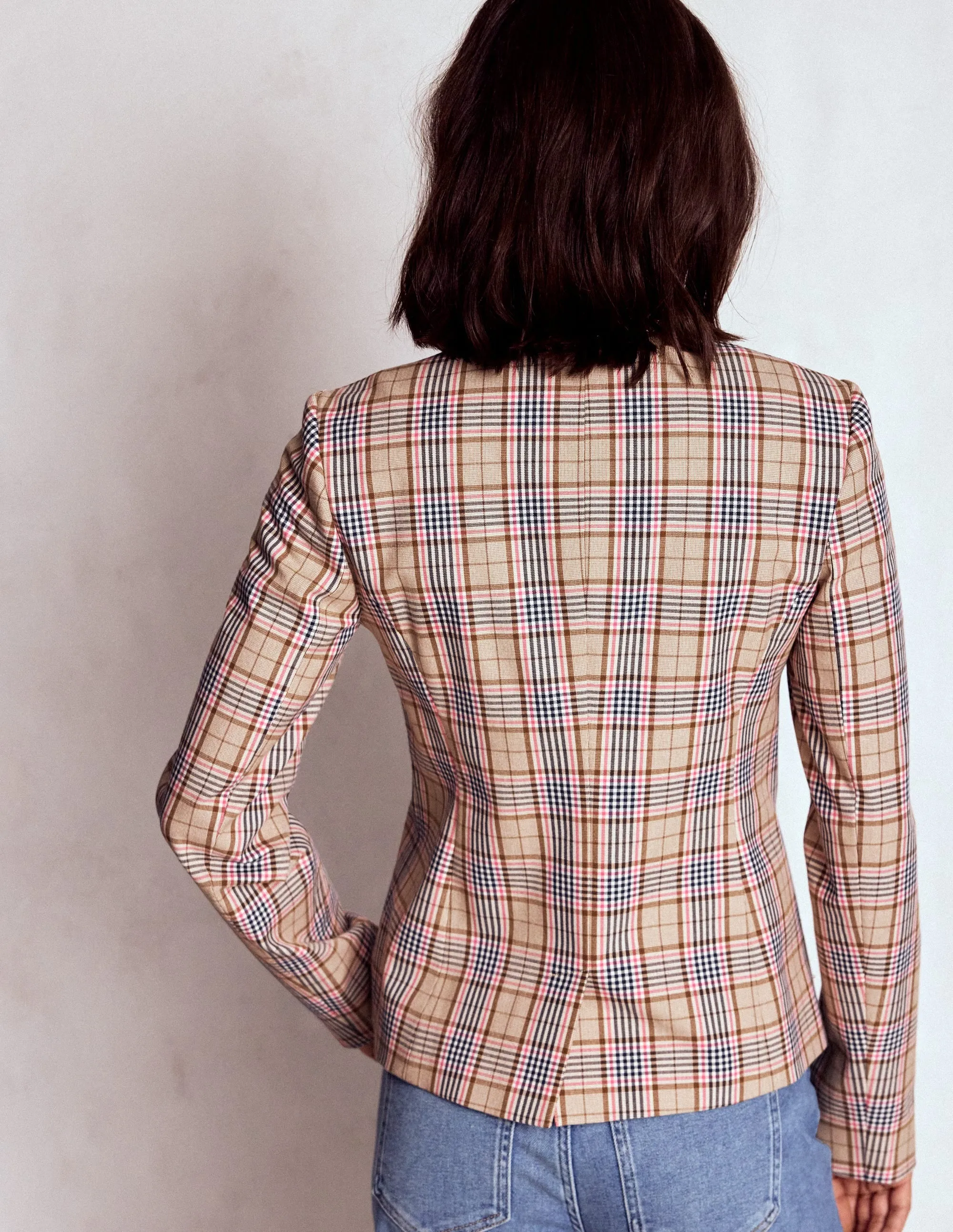 Hampstead Blazer-Brown, Pink & Navy  Check HypoallergenicInnerLayer Thermo Regulating Fabric
