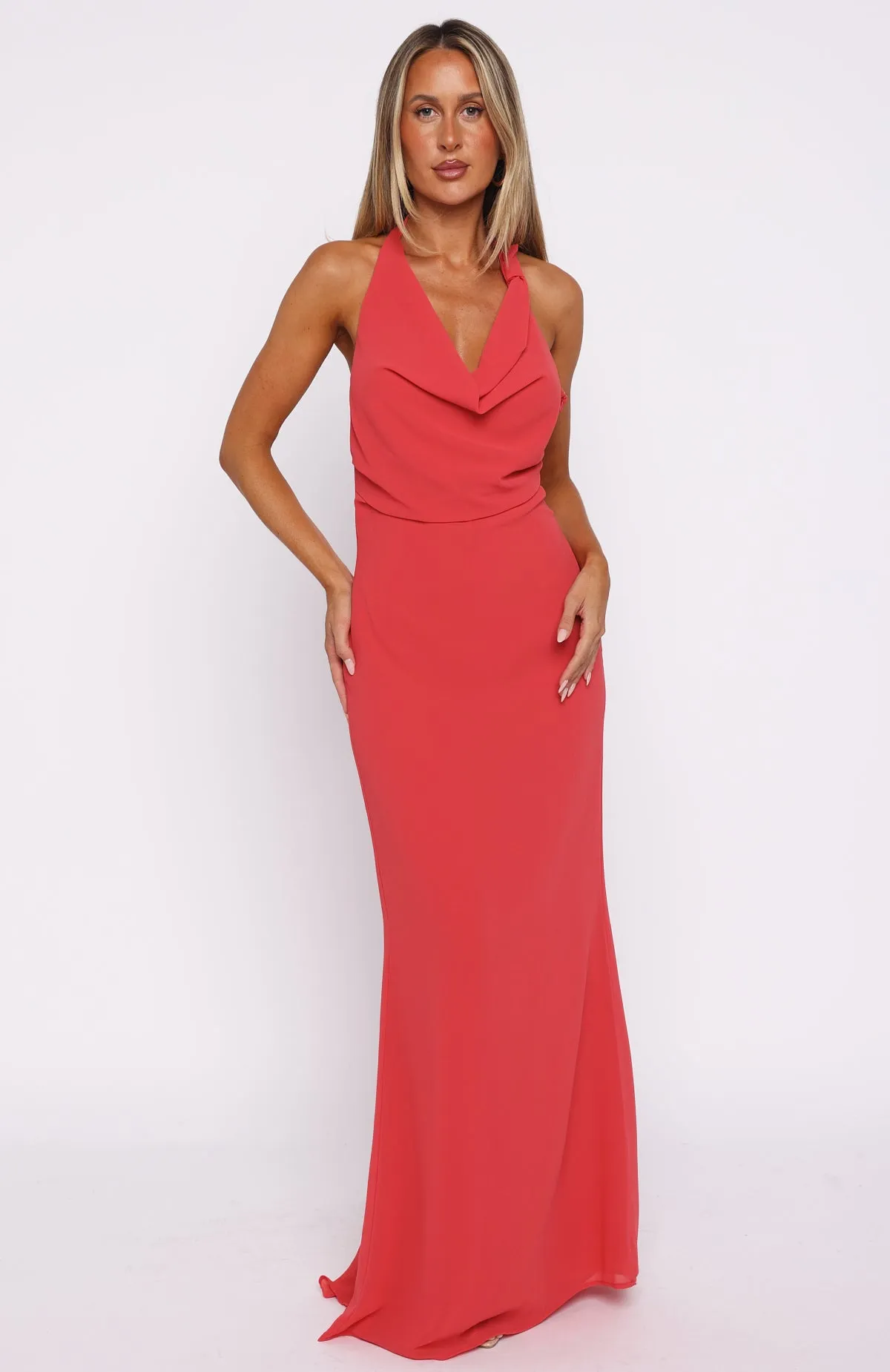 Street-Style High Waist Always In Mode Halter Maxi Dress Vivid Red