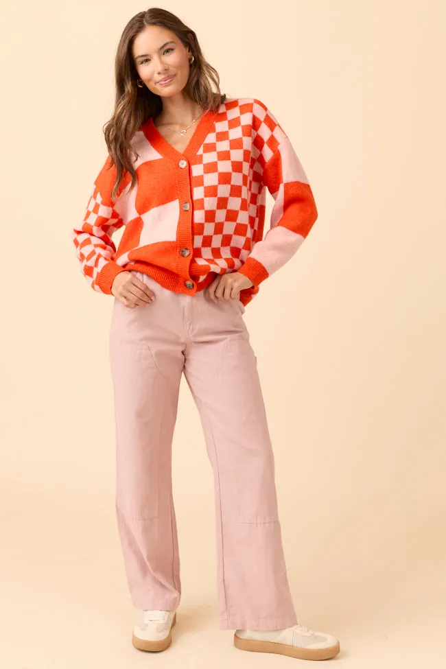 Alyssia Coral And Orange Checkered Cardigan Strong Glow Multi-Purpose Wear