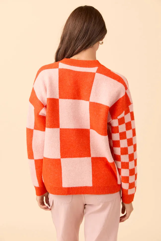 Neo Mode Alyssia Coral And Orange Checkered Cardigan