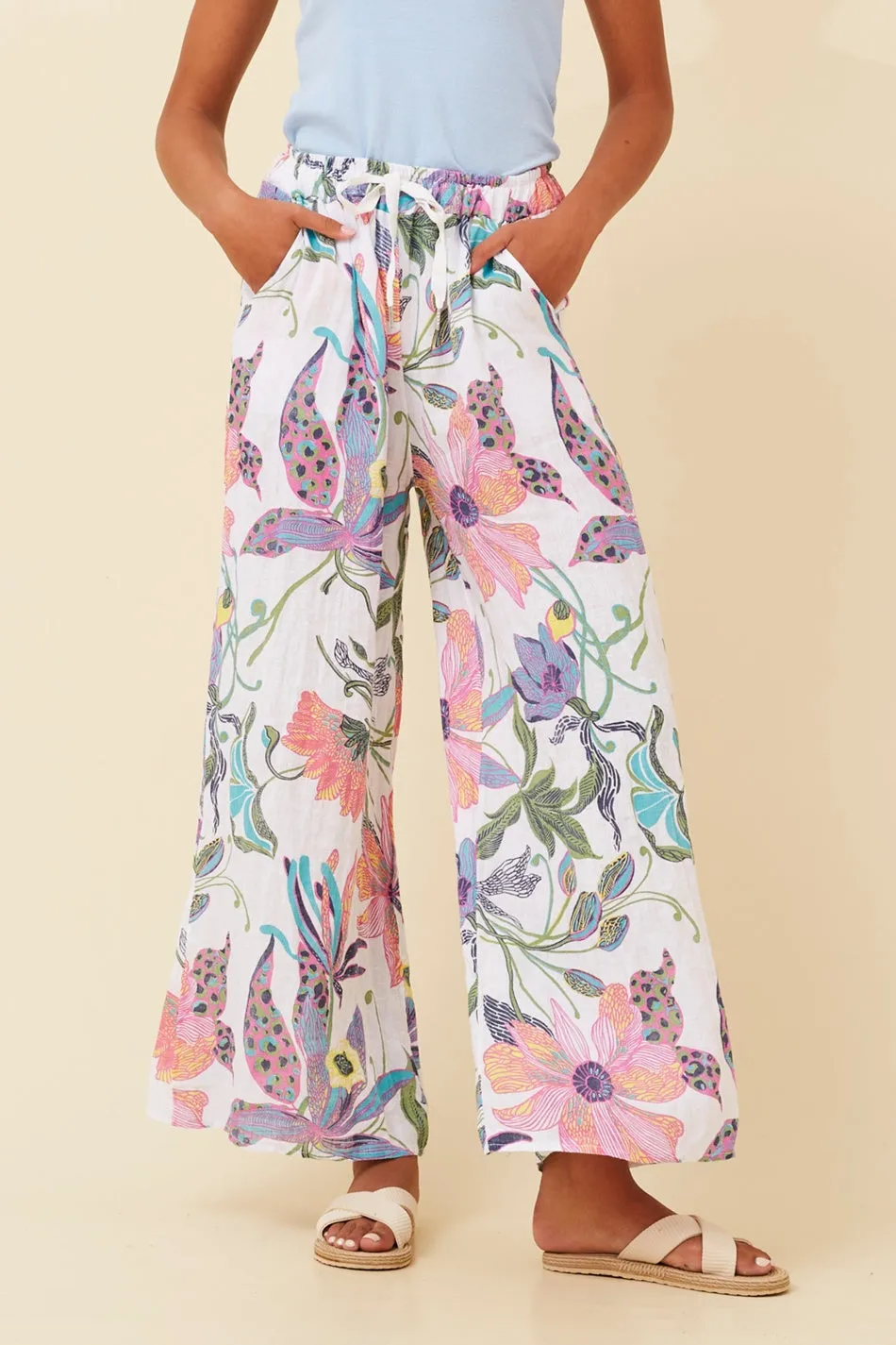 Quick Move Snag Free Fabric AMADEA FLORAL LINEN PANTS