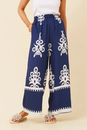 ANCA BORDER PRINT WIDE LEG PANTS Relaxed Waist