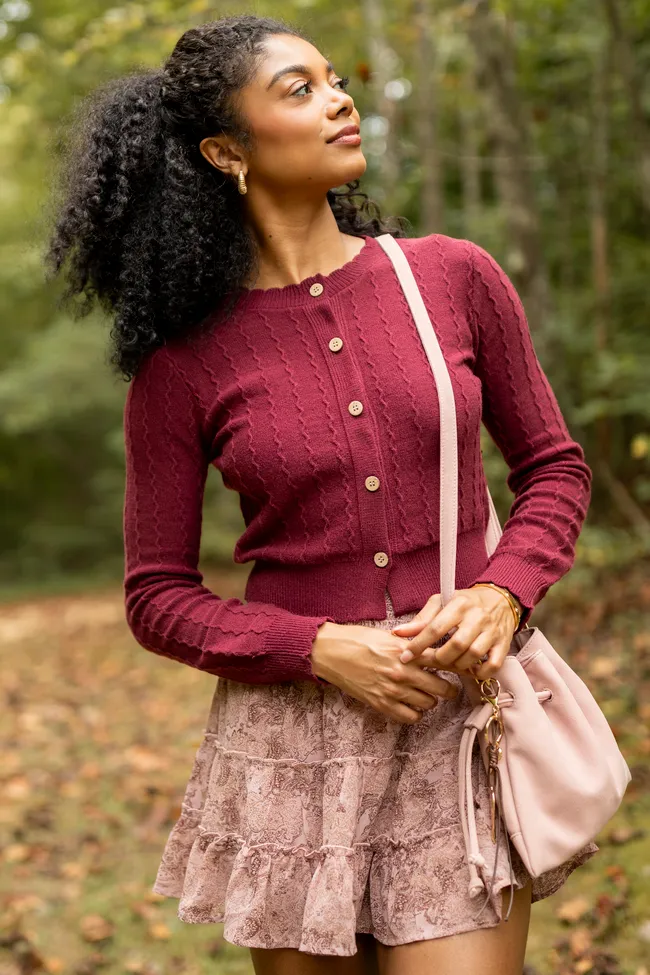 Aniston Burgundy Scallop Detail Cardigan Summer Ready Model Edge
