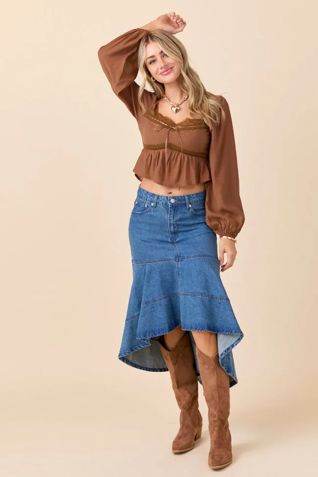 Ann Maria Brown Lace Trim Blouse Everyday Fashion Cloud Core