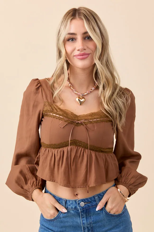 Wonder Core Ann Maria Brown Lace Trim Blouse