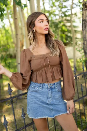 Downtown Cool TearResistant Fabric Ann Maria Brown Lace Trim Blouse