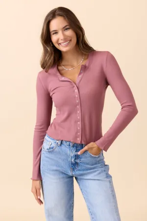 PreShrunk Cotton Ocean Glow Anneliese Mauve Waffle Henley Top