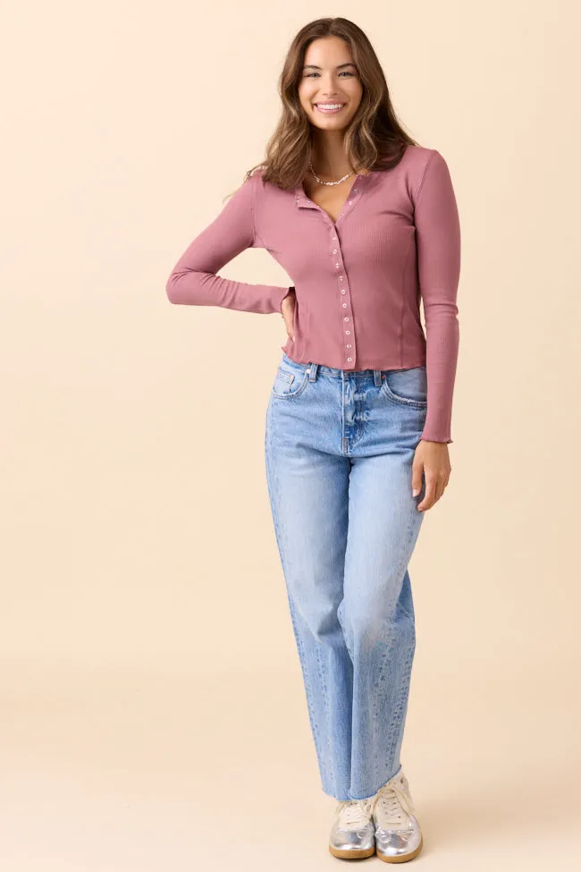 Creative Flow Anneliese Mauve Waffle Henley Top