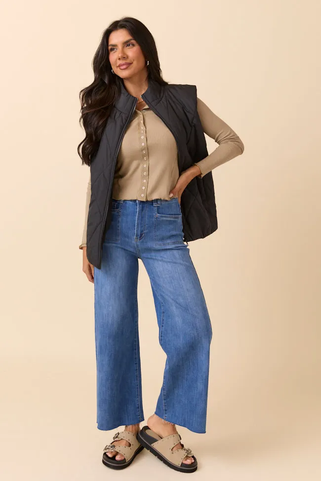 Anneliese Taupe Waffle Henley Top Stone Glow