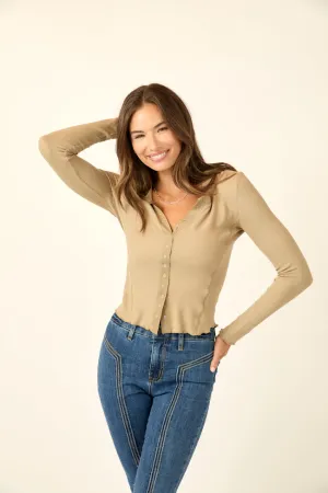 Handmade Fit Anneliese Taupe Waffle Henley Top