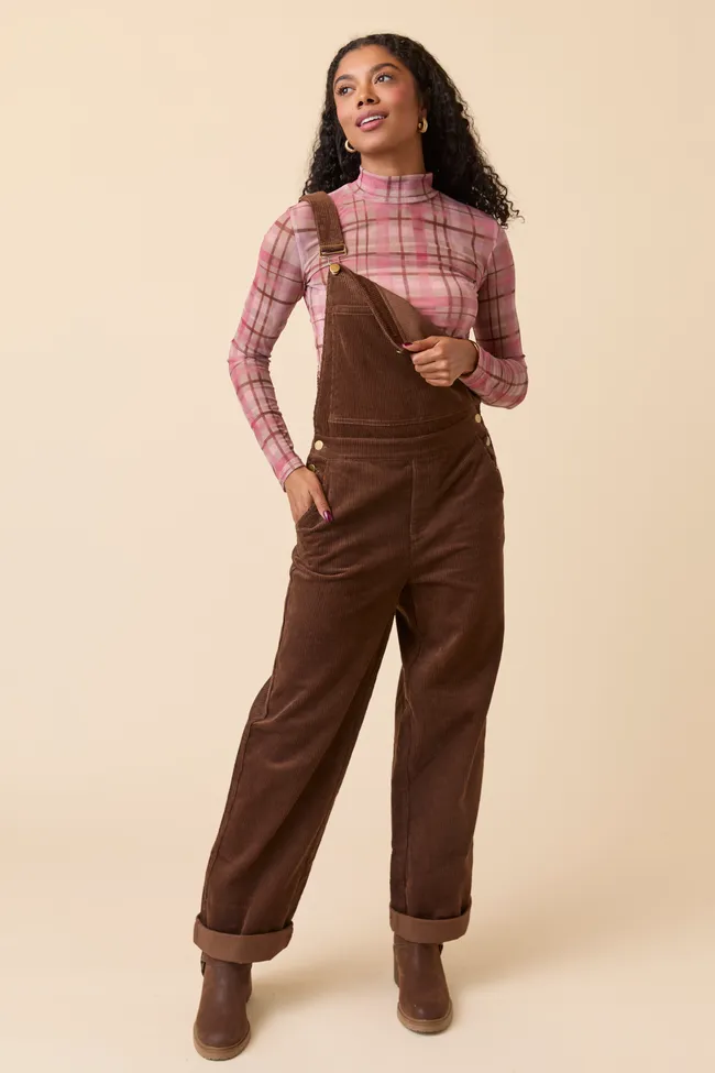 Ansley Long Sleeve Pink Plaid Mesh Mock Neck Top Casual Trousers Travel Proof