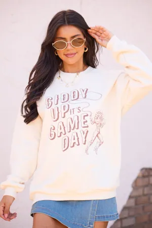 Smile Ease Cozy Design Giddy Up Game Day Cream Graphic Sweatshirt