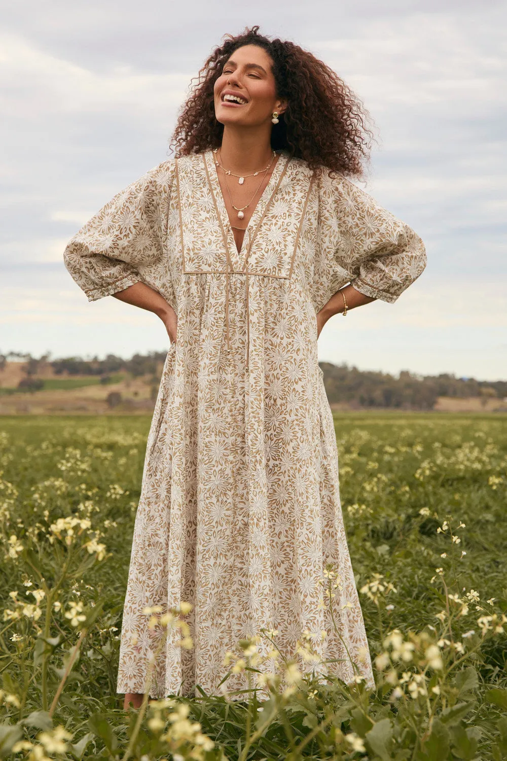 Cairo Billow Sleeve Dress in Savanna Trend Glow