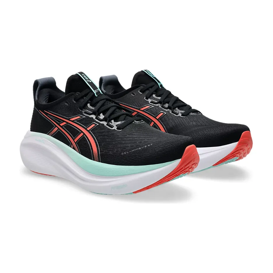 torsion - resistant running shoes Asics Mens Trainer Gel-Nimbus 27 Black/Coral Reef