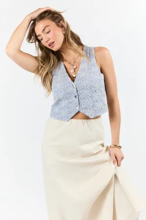 Boardwalk Sunshine Blue Embroidered Vest Top SALE Layer Play SustainableBlend