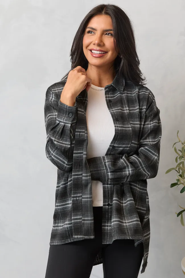 Autumn Black Plaid Flannel Top Thick Glow