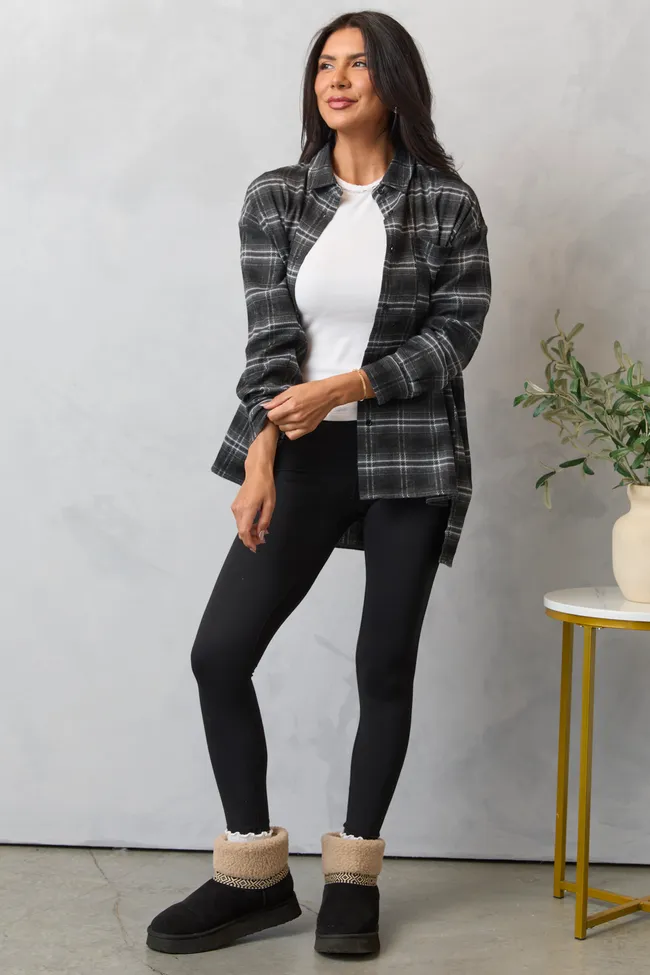 Heart Glow Autumn Black Plaid Flannel Top