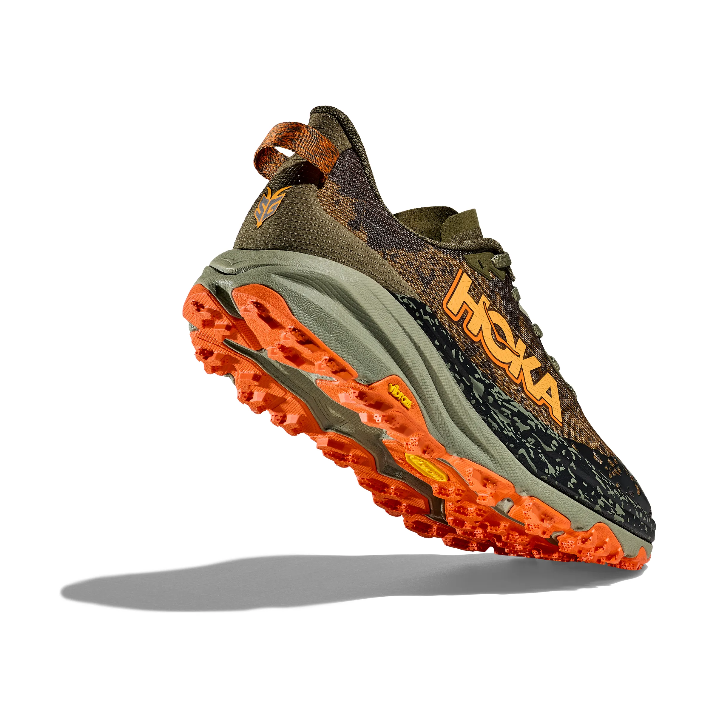 running in a mud run Hoka Mens Trainer Speedgoat 6 Antique Olive/Squash