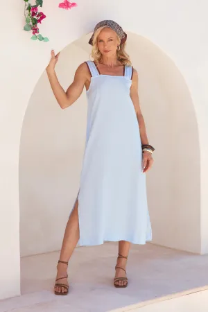 Versatile Touch Bec Linen Sun Dress in Powder Blue