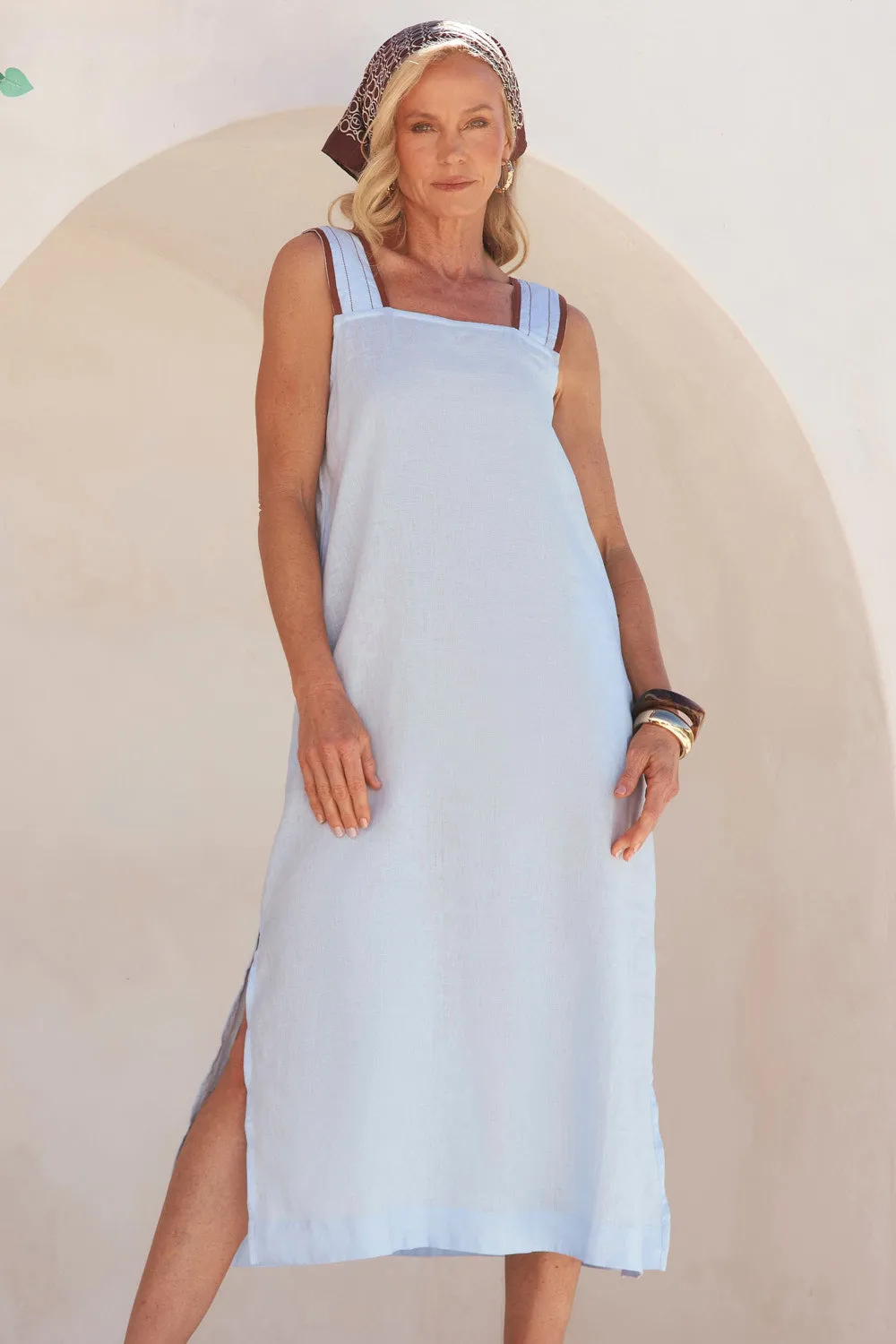 Pure Color Breezy Comfort Bec Linen Sun Dress in Powder Blue