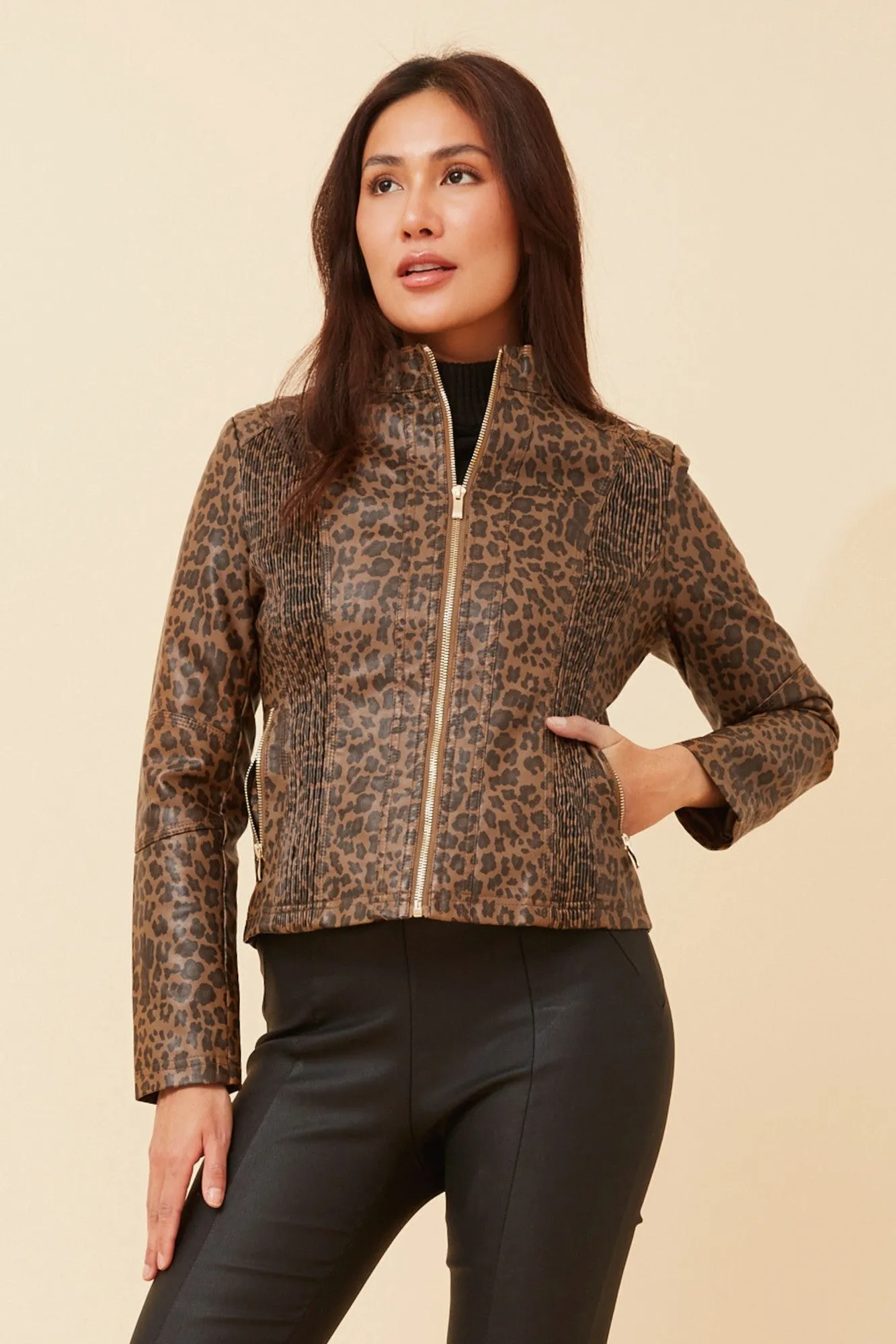 All Year BECKY ANIMAL PRINT BIKER JACKET