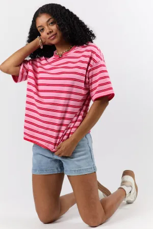 Between The Lines Pink and Red Oversized Striped Tee SALE Street Icon
