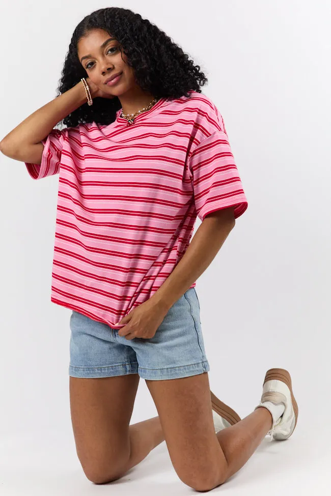 Between The Lines Pink and Red Oversized Striped Tee SALE Street Icon