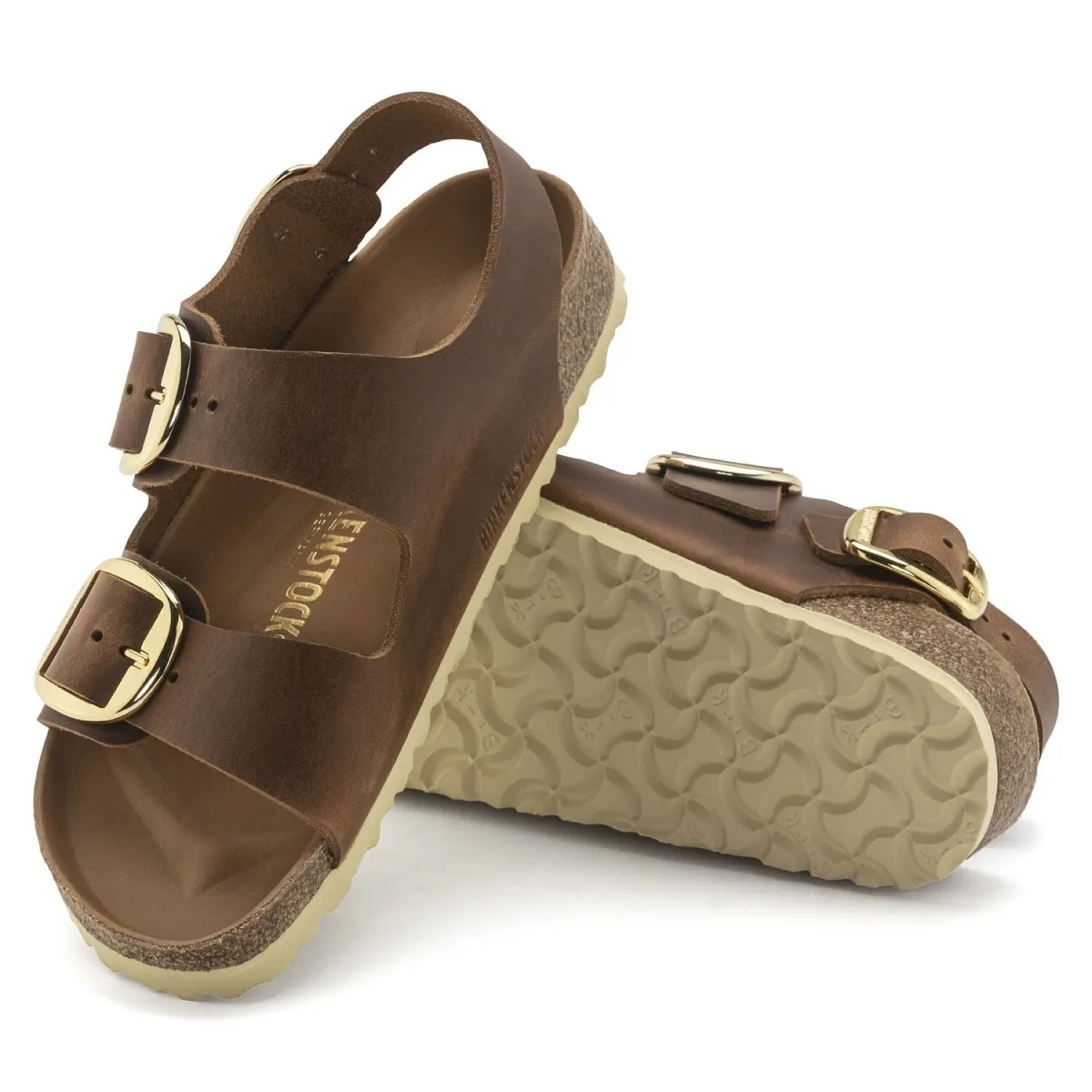 Flower Jog Moisture control Birkenstock Women's Milano Big Buckle Cognac Oiled Leather