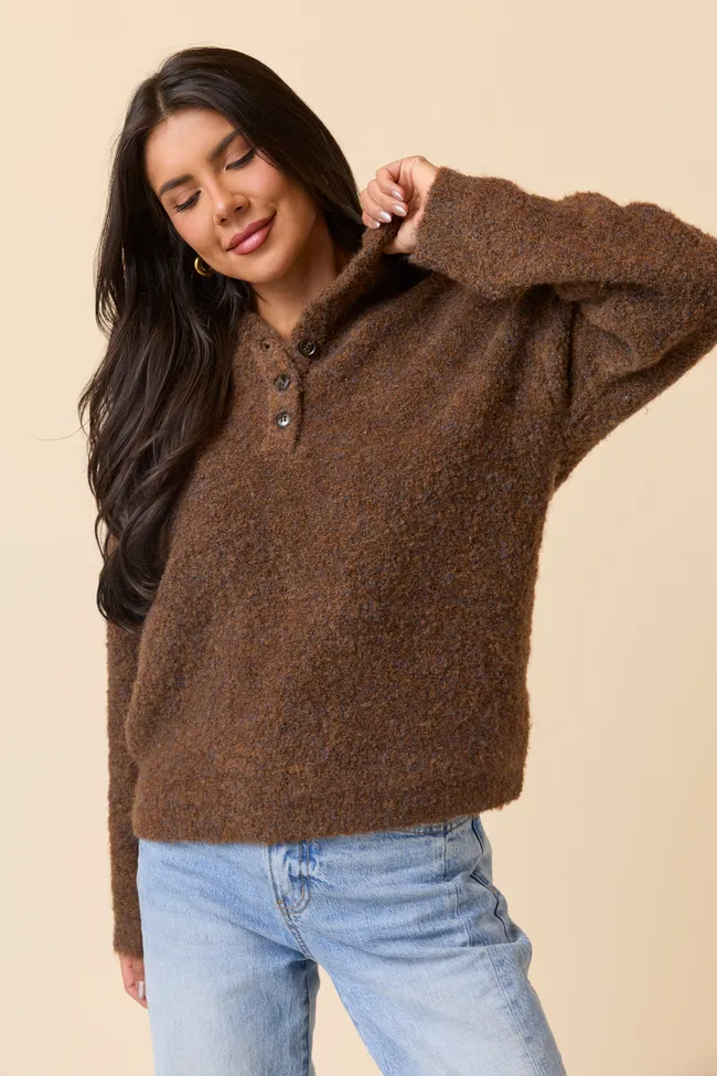 Leona Chocolate Hooded Buttoned Sweater AdjustableWaist
