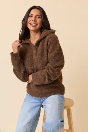 Free Mind Leona Chocolate Hooded Buttoned Sweater