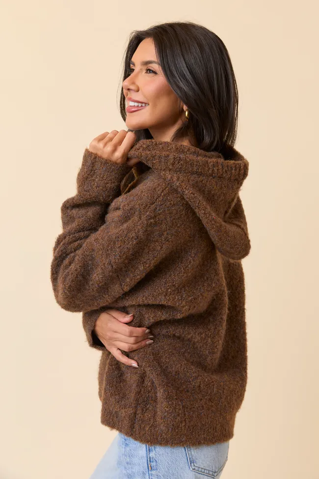 Story Mood Leona Chocolate Hooded Buttoned Sweater
