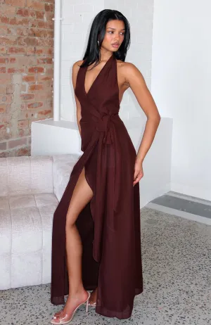 How I Feel Halter Maxi Dress Chocolate Chill Wear